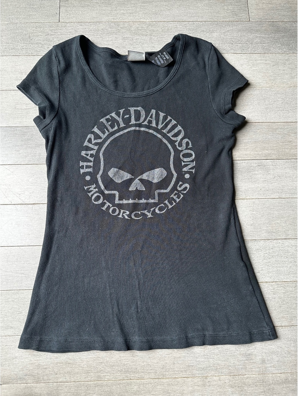 Harley-Davidson Women's Black Cotton Spandex Skull Logo Riding T-Shirt Medium